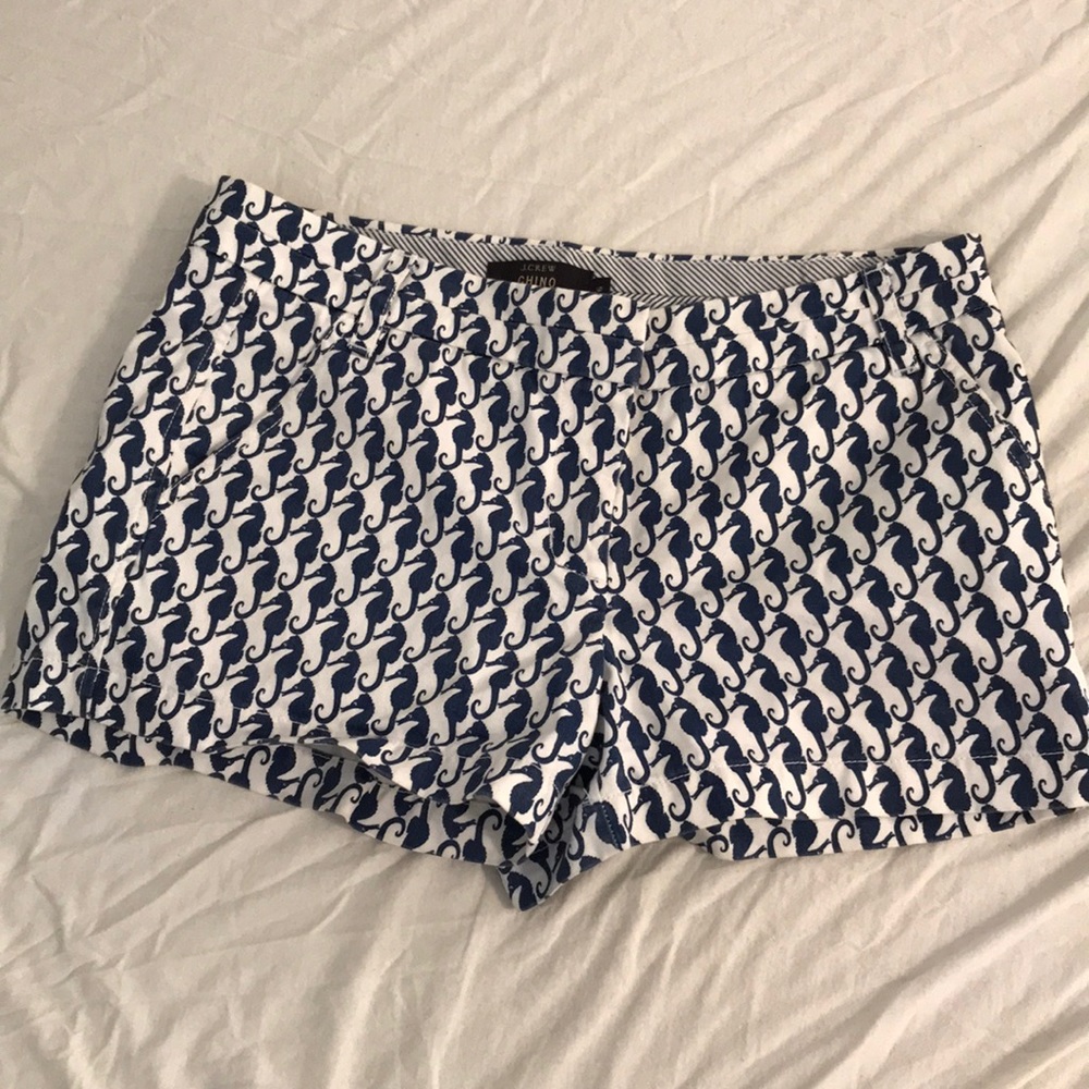 J Crew Chino short navy white cute seahorse print